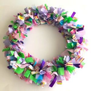 Fabric Wreath Handmade Multicolor Purple Green